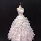 Blush Pink Strapless Romantic Dress with Floral Appliqués, Cinched Waist, Voluminous Wavy Princess Skirt, Wedding Gown gh8091