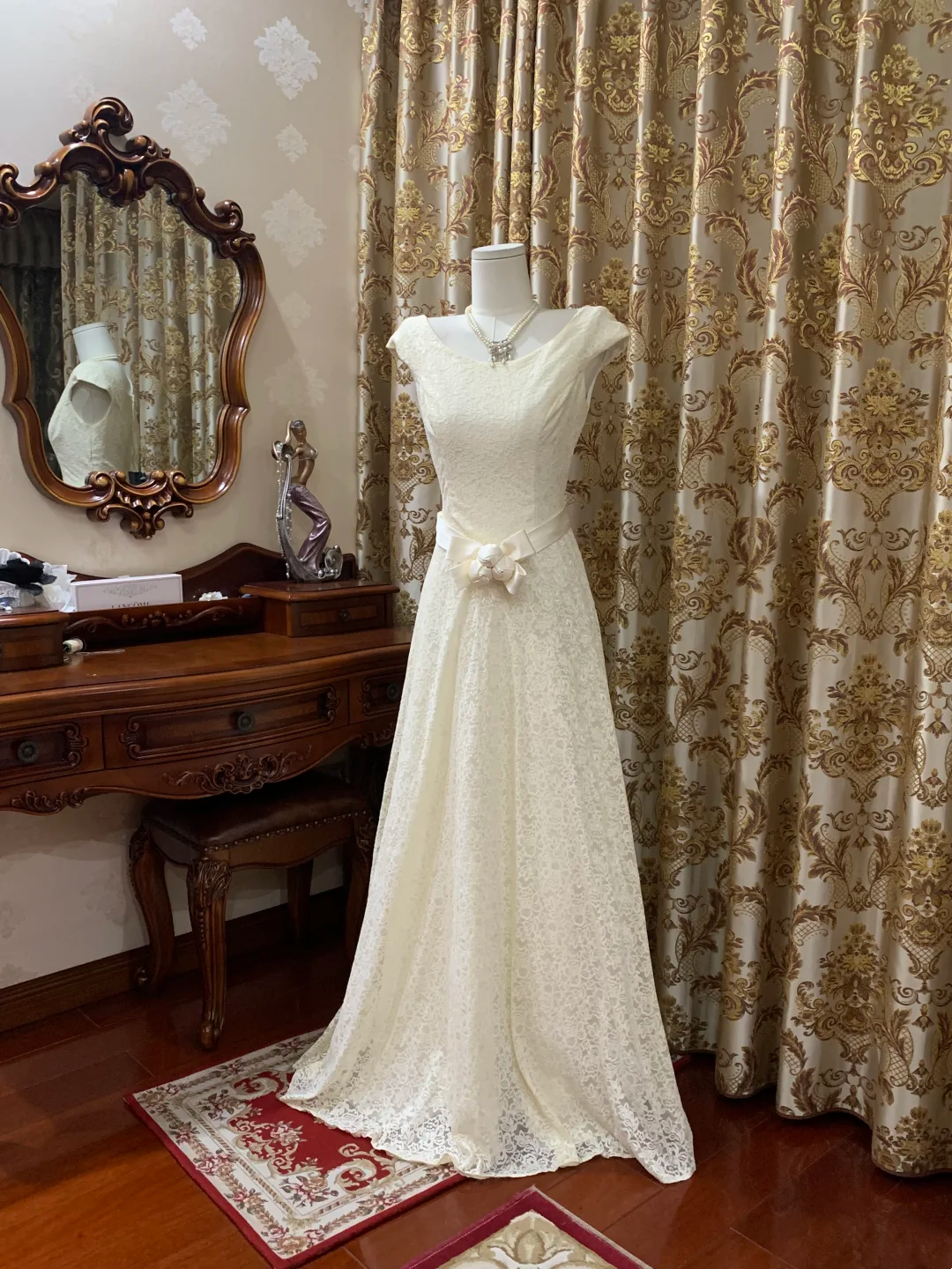 Off-White Lace Waist-Cinched Fitted A-Line Long Prom Gown, Evening Formal Dress gh7236
