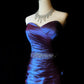 Iridescent Purple-Blue Strapless Ruched Mermaid Gown with Crystal Beaded Waistband gh7097