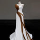 Girlhomeshops -White simple brown ribbon long satin prom dress evening dress party dress gh5119