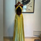Robe de soirée longue en satin jaune avec strass, élégante et dos nu, tenue de bal, d'anniversaire, gh4947