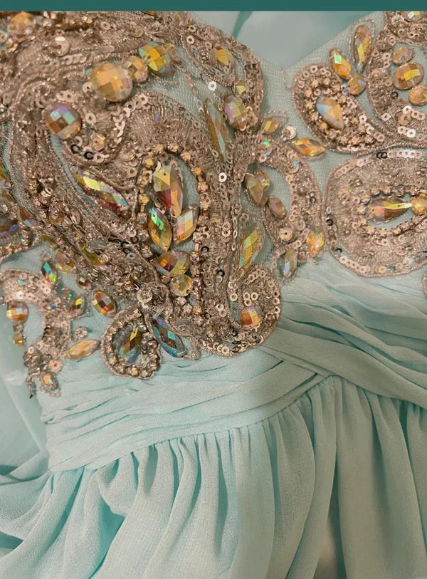 Blue beaded beautiful mermaid long chiffon ball gown evening dress party dress gh4441