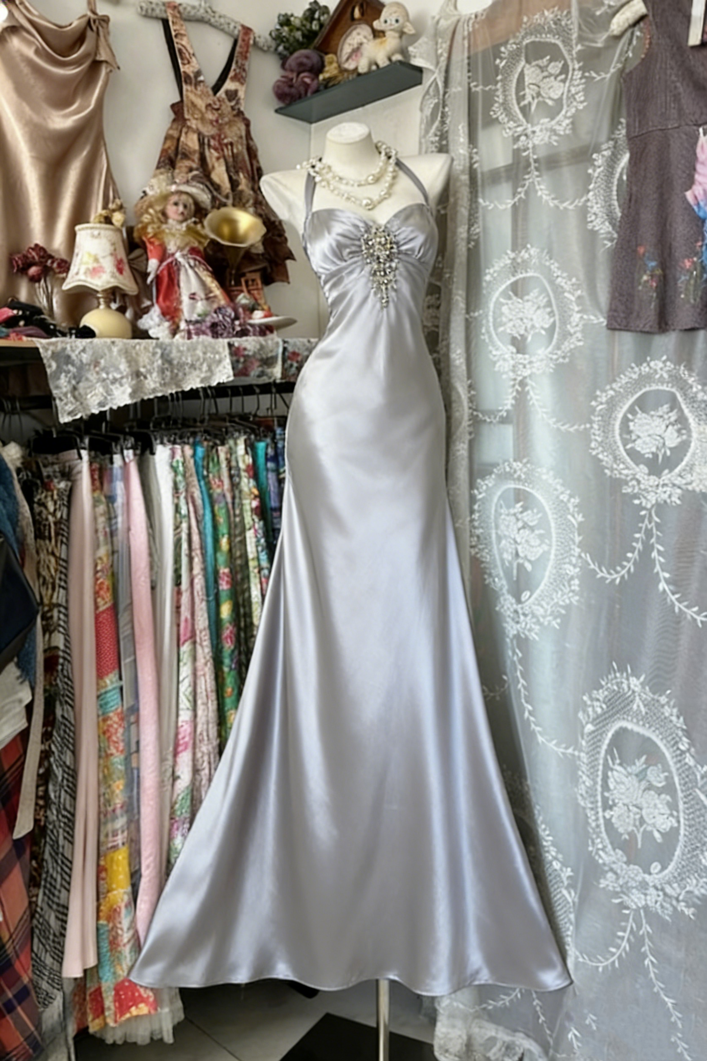 Elegantes, langes Retro-Abendkleid aus Satin gh6843