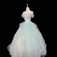 Light Mint Green Off-the-Shoulder Cinched Waist Voluminous Princess Skirt Romantic Dress, Wedding Gown gh7955