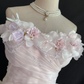 Blush Pink Strapless Long Fairy Romantic Gown With Floral Appliqués, Cinched Waist And Voluminous Princess Skirt, Wedding Dress & Bridal Gown gh8266