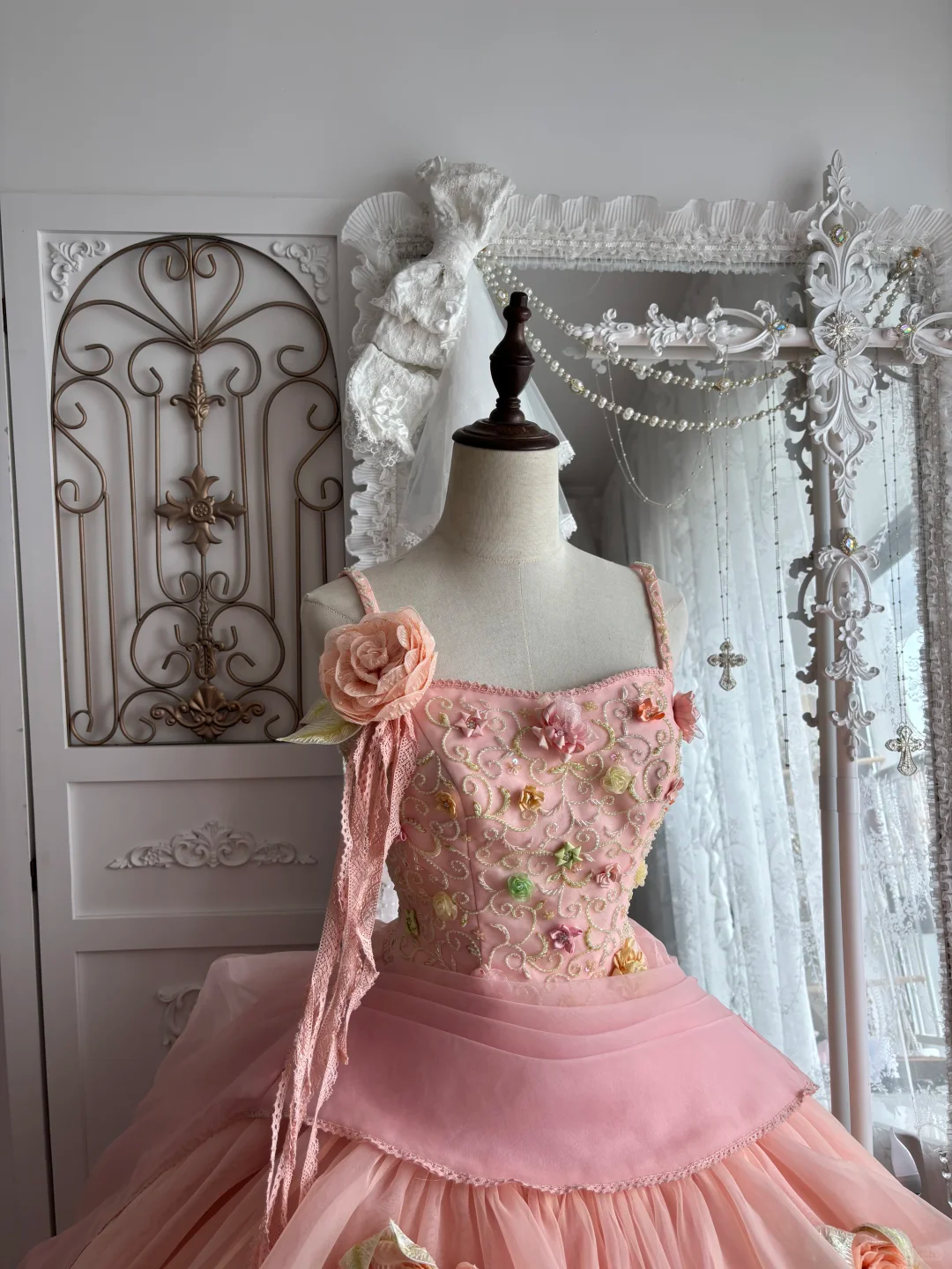 Light Pink Spaghetti Straps Waist-Cinched Voluminous Skirt Princess Prom Gown, Evening Gown & Bridal Wedding Gown gh7347
