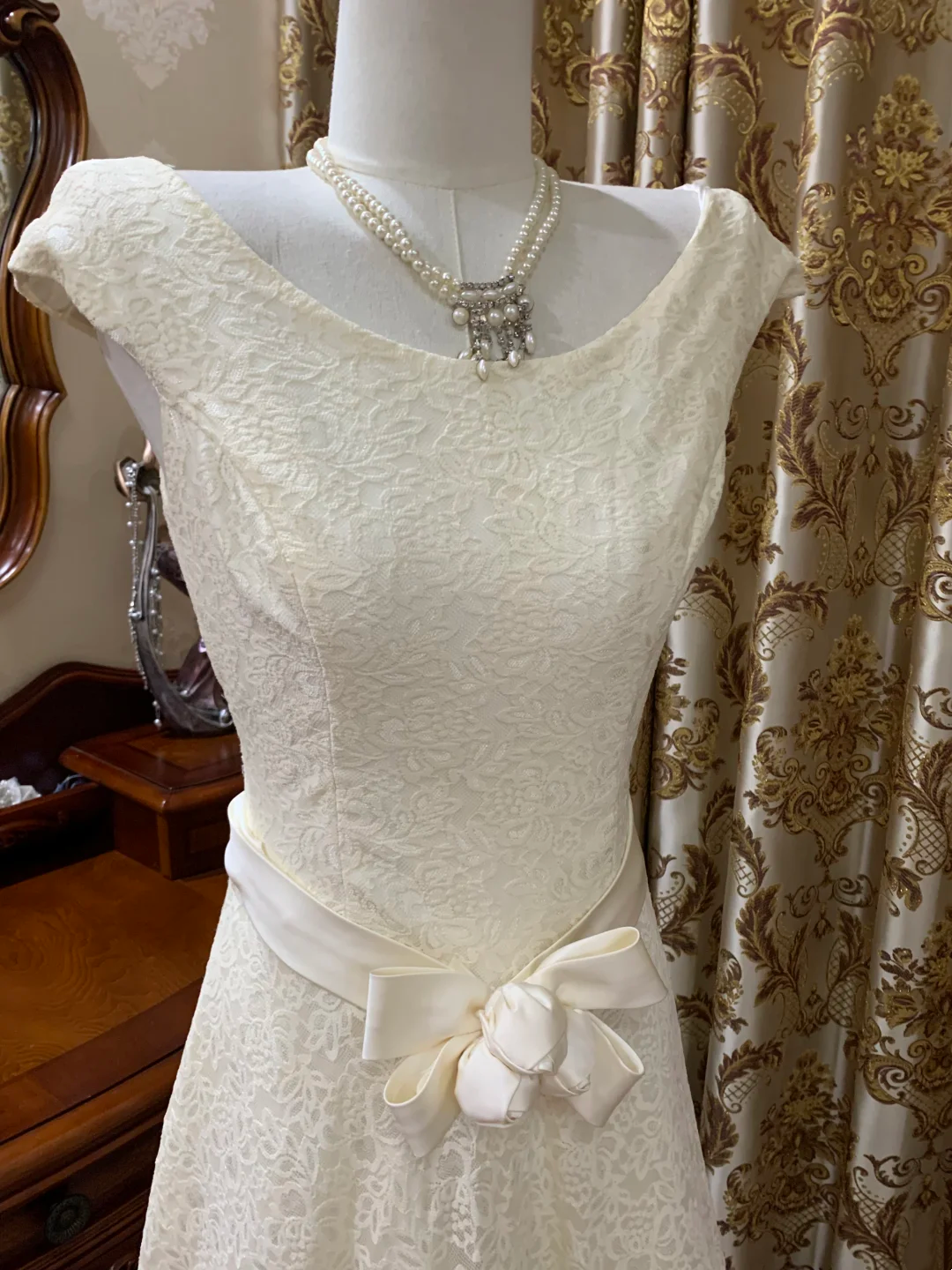 Off-White Lace Waist-Cinched Fitted A-Line Long Prom Gown, Evening Formal Dress gh7236