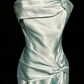 Ice Blue Strapless Satin Twist-Front Gown with Waist Cinching & Train gh7094
