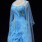 Robe de soirée sirène longue et élégante, bleu, brillante, élégante, en tulle perlé coloré, robe de bal, robe de soirée, robe de bal, légende de la mer bleue gh3850