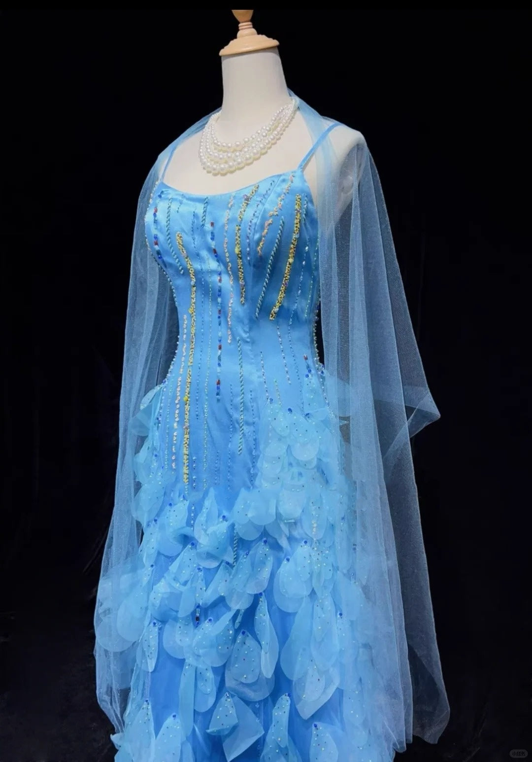 Robe de soirée sirène longue et élégante, bleu, brillante, élégante, en tulle perlé coloré, robe de bal, robe de soirée, robe de bal, légende de la mer bleue gh3850