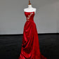 Girlhomeshops -Red floral applique long satin prom dress evening gown party dress gh5113
