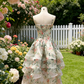 Pink & Green Floral Print Layered Organza Dress - Spring Fresh Style Gown gh6966