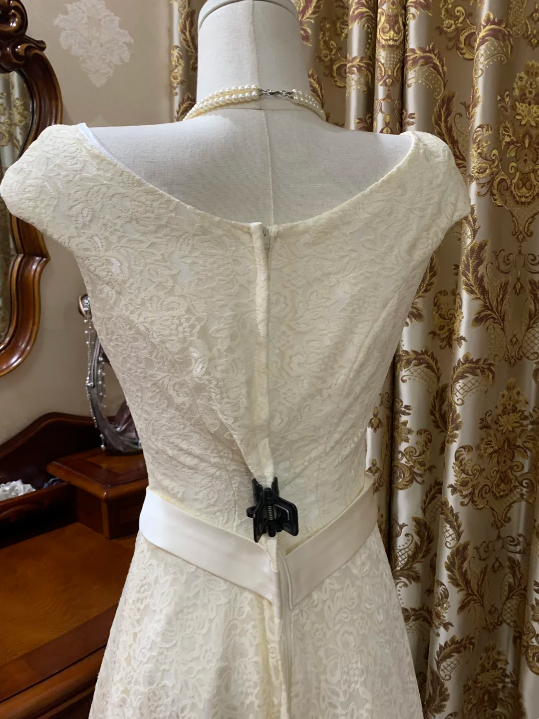 Off-White Lace Waist-Cinched Fitted A-Line Long Prom Gown, Evening Formal Dress gh7236