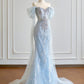 Girlhomeshops--Blue gorgeous exquisite beaded long tulle prom dress gh5485