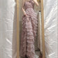 Robe de soirée longue élégante en mousseline de soie, motif floral lilas, robe de demoiselle d'honneur, gh4463