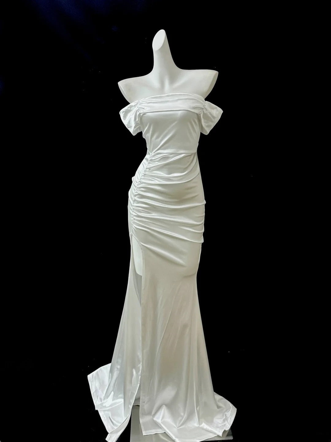 Gold Metallic/Hell Champagner/Weiß Modisches Langes Satin Ballkleid Abendkleid Partykleid gh4840