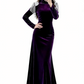 Robe longue moulante en velours à franges de cristaux - Col montant, manches longues, robe de soirée tendance gh6972
