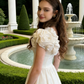 Ivory Ruffle Puff Sleeve Ball Gown - Elegant Gown for Light Evening Events gh6961