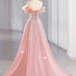 Rosa wunderschöne glänzende verträumte elegante Mode exquisite Perlen lange bodenlangen Schleppe Tüll Ballkleid Abendkleid gh4000