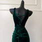 Robe de soirée longue en velours vert vintage, élégante et fine, robe de bal gh4273