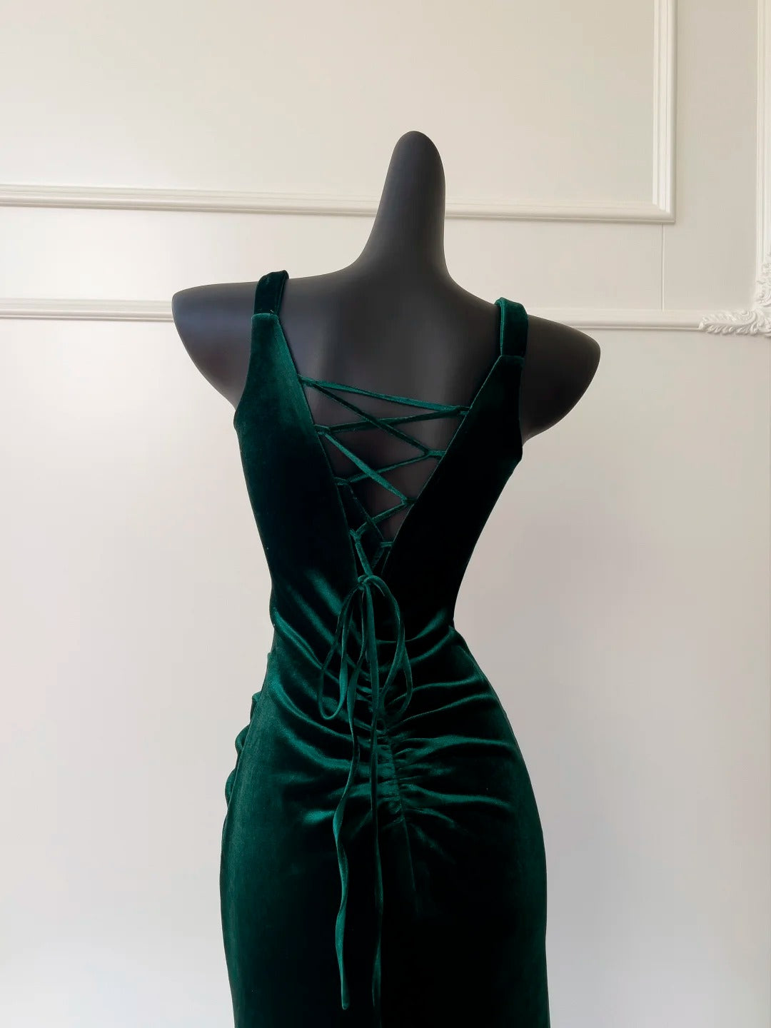 Robe de soirée longue en velours vert vintage, élégante et fine, robe de bal gh4273