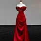 Girlhomeshops -Red pearl beaded long satin prom dress evening dress party dress gh5114