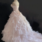 Blush Pink Strapless Long Fairy Romantic Gown With Floral Appliqués, Cinched Waist And Voluminous Princess Skirt, Wedding Dress & Bridal Gown gh8266
