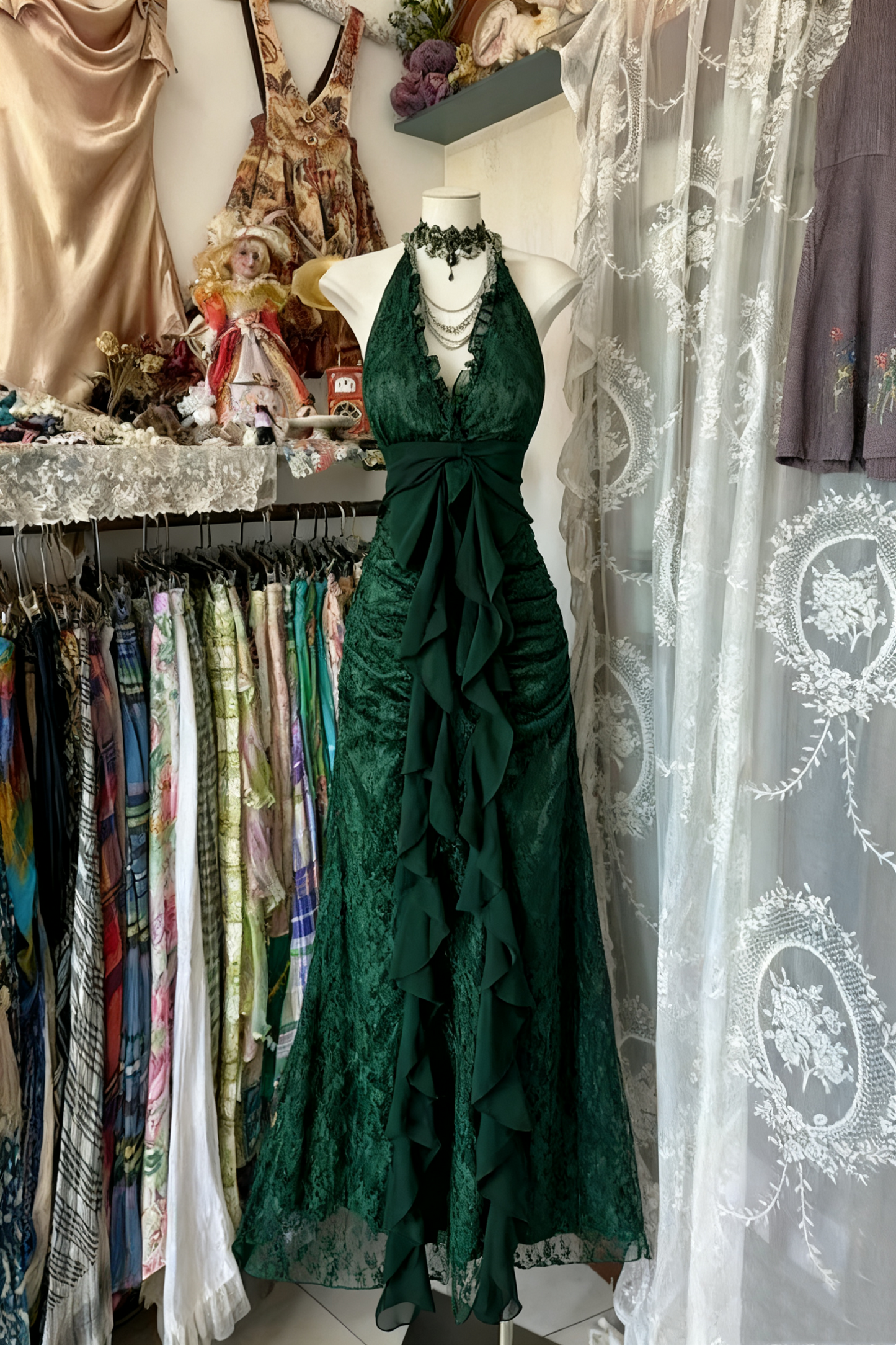 Robe de soirée longue en mousseline de soie et tulle, dos nu, style vintage, noire et rouge, gh4244