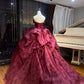 Absolut atemberaubendes und elegantes rotes Prinzessinnenkleid im französischen Stil mit einer riesigen Schleppe gh6726