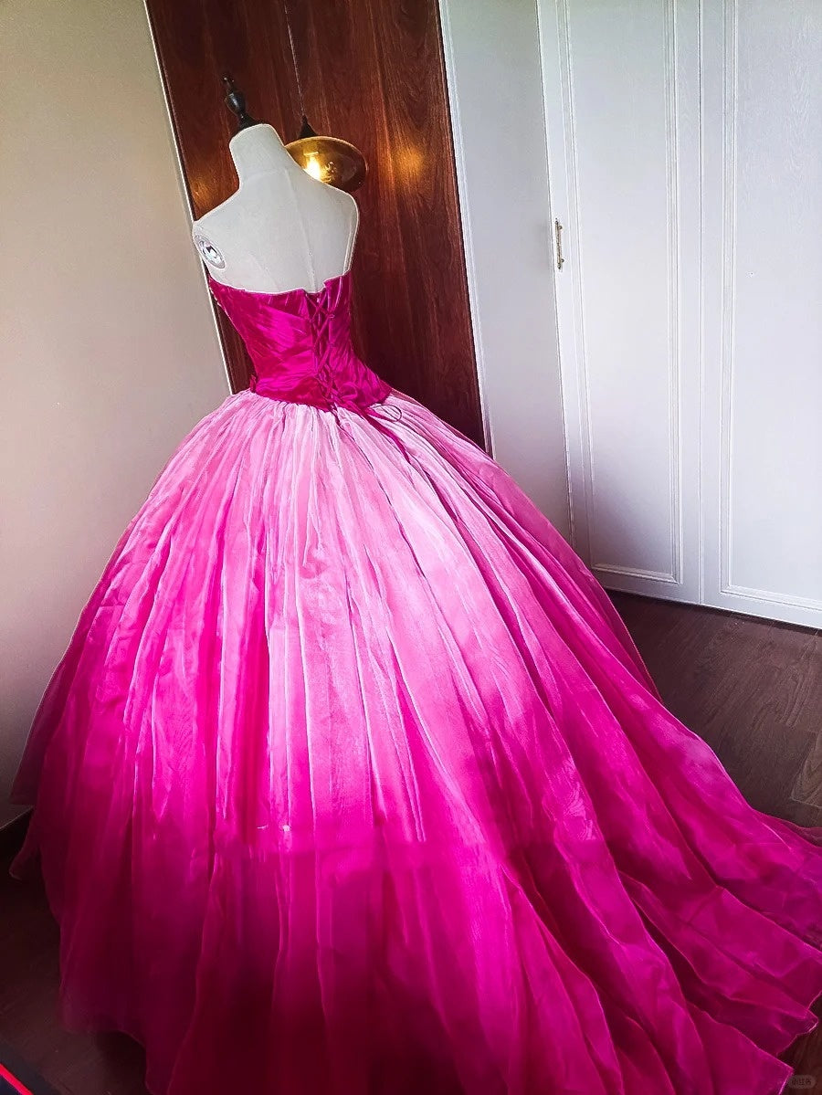 Girlhomeshops - Robe de bal longue en tulle rose à perles et ombré, longueur au sol, gh5301