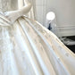 Girlhomeshops--💕White wedding dress with floral and delicate beaded appliques, simple long satin wedding dress gh5443