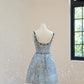 Light blue gorgeous exquisite beaded shiny niche short homecoming dress birthday cocktail party dress gh4307