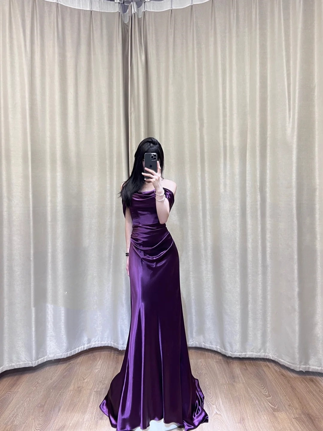 Lila Schöne Elegante Satin Lange Schlanke Bodenlangen Ballkleid Abendkleid Ballkleid gh4203