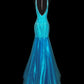Robe de soirée élégante à col en V et motif floral, style sirène, longue, en satin, longueur au sol, robe de bal, gh3818