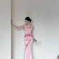 Pink Fashion Elegant Exquisite Floral Long Satin Corset Mermaid Slim Floor Length Train Ball Gown Evening Dress Party Dress Prom Dress gh3731