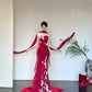 Rot Elegant Zarte Blumen Mode Elegante Lange Satin Tüll Meerjungfrau Slim Fit Bodenlangen Schleppendes Ballkleid Abendkleid Ballkleid gh3733