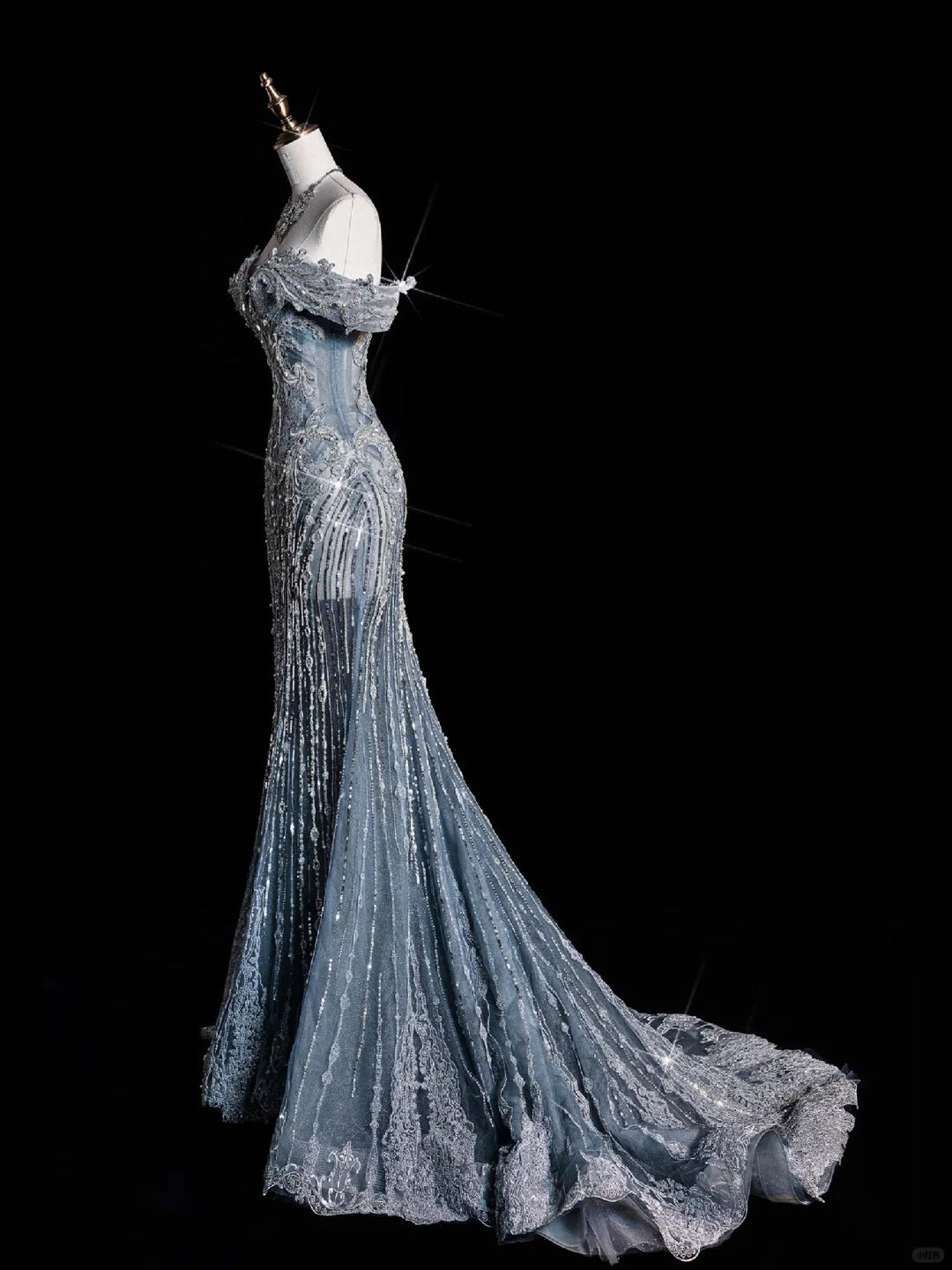 ✨💎Silberblau, luxuriös, Schwerindustrie, funkelnd, wunderschön, elegant, exquisite Perlenbesatz, atemberaubendes langes Meerjungfrauenkleid mit Pailletten, bodenlanges Schleppkleid, Ballkleid, Abendkleid, Hochzeitskleid, gh4114