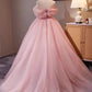Pink Rose – Schulterfreies 3D-Blumenballkleid mit Tüllschleppe, Prinzessinnenkleid gh7071