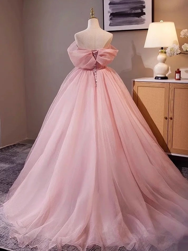 Pink Rose – Schulterfreies 3D-Blumenballkleid mit Tüllschleppe, Prinzessinnenkleid gh7071