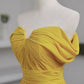 Off-the-Shoulder Ruched Chiffon Gown, Slit Flowy Elegant Dress gh7073