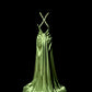 Robe de soirée longue en satin vert rétro, élégante et raffinée, avec bretelles perlées, longueur au sol, robe de bal, robe de remise de diplôme, gh4002