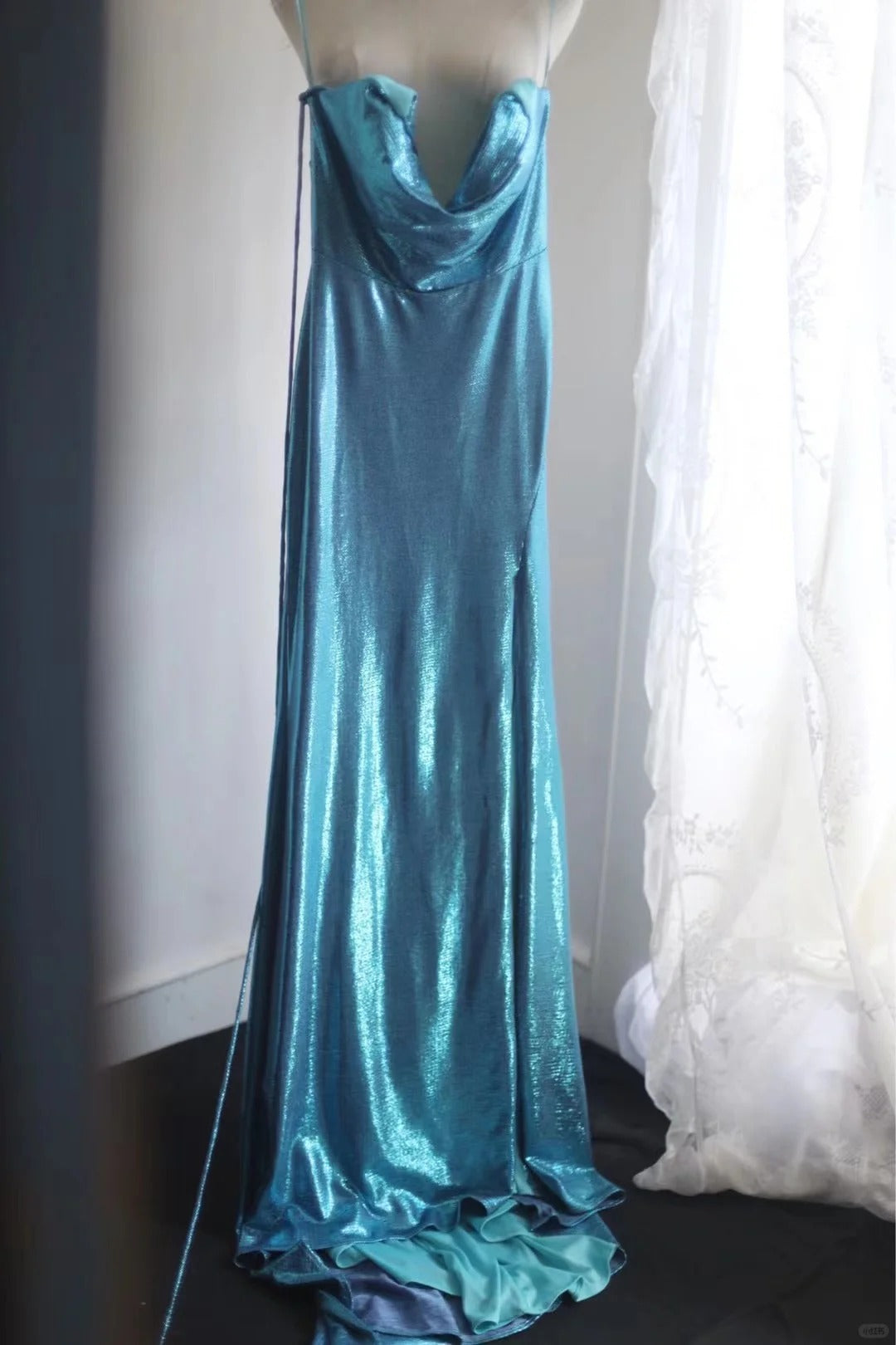 Blaues elegantes Satin-Lang-Meerjungfrauen-Schlankschnitt-Bodenlanges Ballkleid-Abendkleid-Abschlussballkleid gh4201