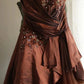 Brown retro palace puff short homecoming dress princess dress taffeta satin handmade beading adult ceremony birthday party gh4374