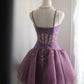 Lila Retro Palast Puffy Short Homecoming Kleid Prinzessin Kleid Taft Satin Organza handgefertigte Perlen Erwachsene Zeremonie Geburtstagsparty gh4373
