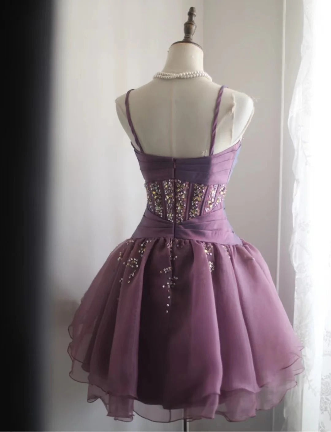 Lila Retro Palast Puffy Short Homecoming Kleid Prinzessin Kleid Taft Satin Organza handgefertigte Perlen Erwachsene Zeremonie Geburtstagsparty gh4373