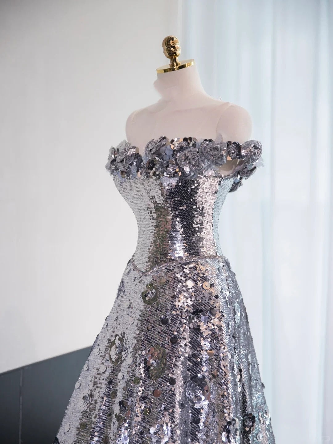 Silber wunderschöne glänzende lange bodenlange Pailletten Ballkleid Abendkleid Abschlusskleid gh4550