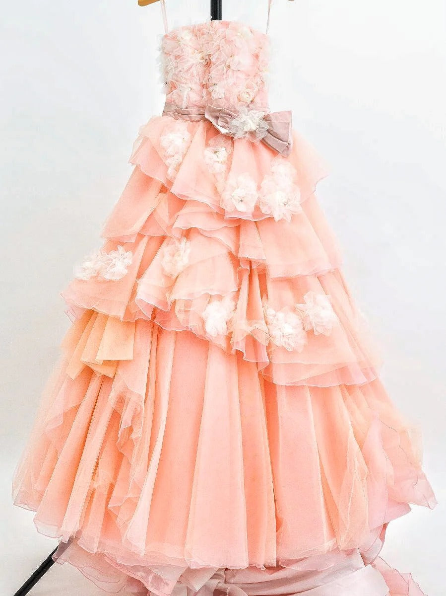 Girlhomeshops - Blau/Rosa Blumenmuster, modisch, wunderschön, elegant, lang, gestuftes Tüll-Ballkleid gh5323