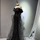 Girlhomeshops -Black shiny elegant long sequined tulle Prom dress evening gown graduation dress gh5107