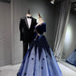 Girlhomeshops -Blue shiny long sequined tulle ball gown evening dress graduation dress gh5110