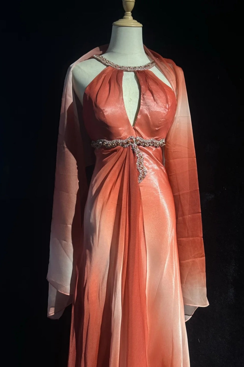 girlhomeshops - Robe de bal longue en mousseline orange élégante à dégradé de perles gh6246